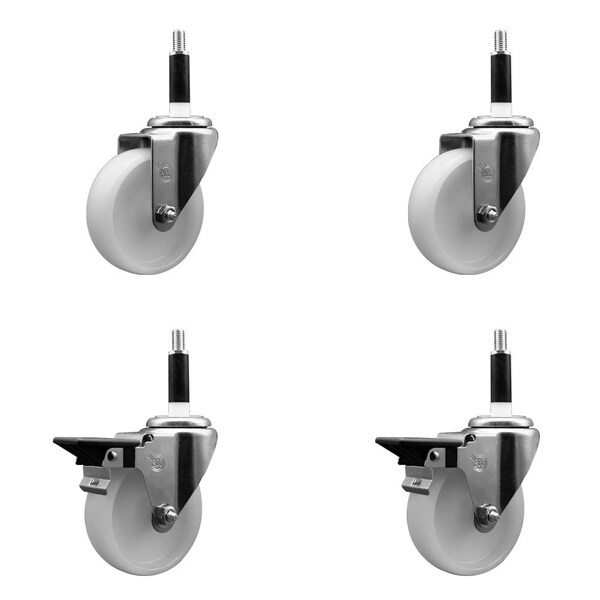 4'' Nylon Wheel Swivel 7/8'' Expanding Stem Caster Set 2 Brakes, 4PK